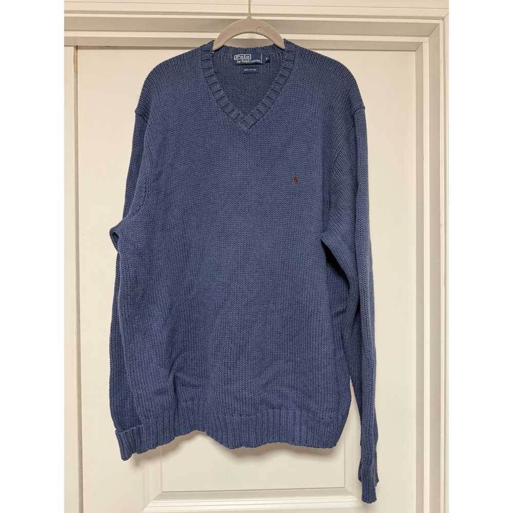 Polo Ralph Lauren men's cotton V-neck sweater, Blue, Size‎ XL